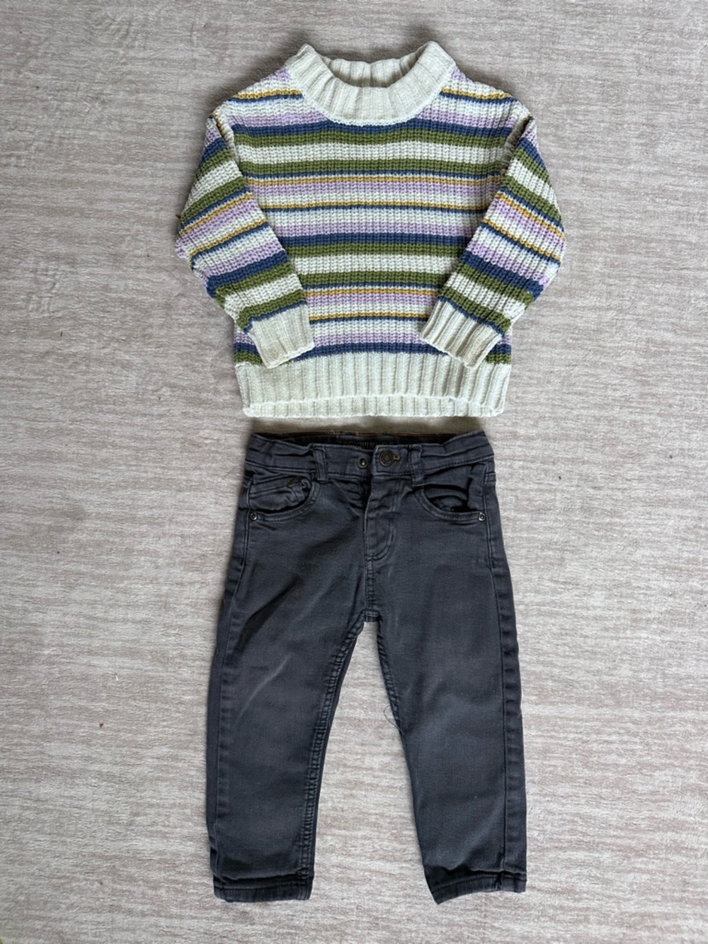 Zara Toddler 2T Outfit Girls Striped Sweater + Black Jeans Bundle